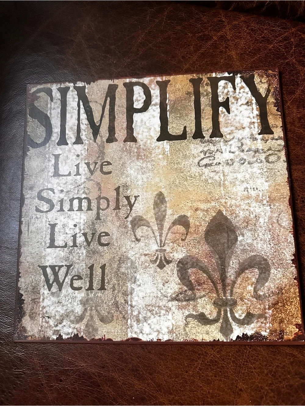 Rustic metal'Simplify' Wall Art Sign in Brown and Tan